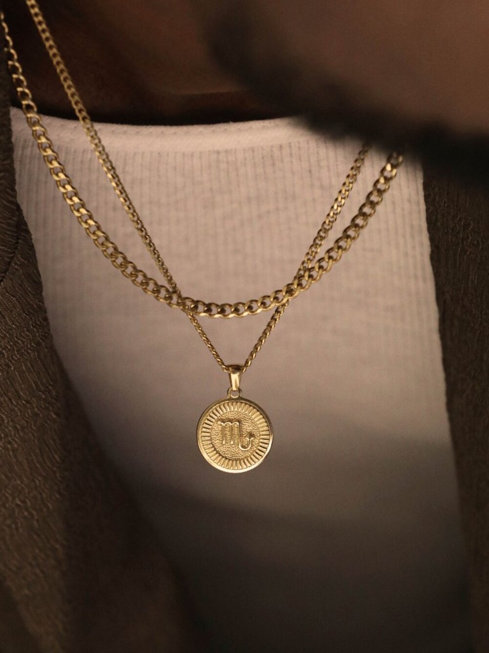 Men's Gold Scorpio Pendant Necklace Set